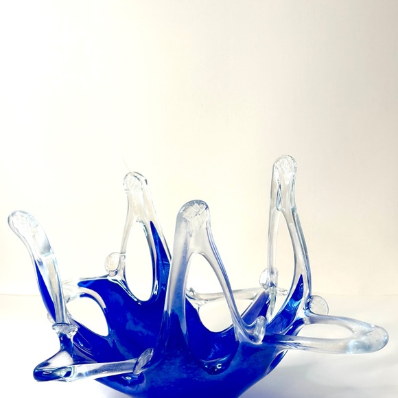 Glass Vase Blue 14” x 14” x 8” - Picture 2 of 4